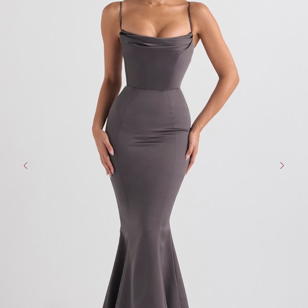 House of CB- Violette- Shadow Satin Fishtail Gown